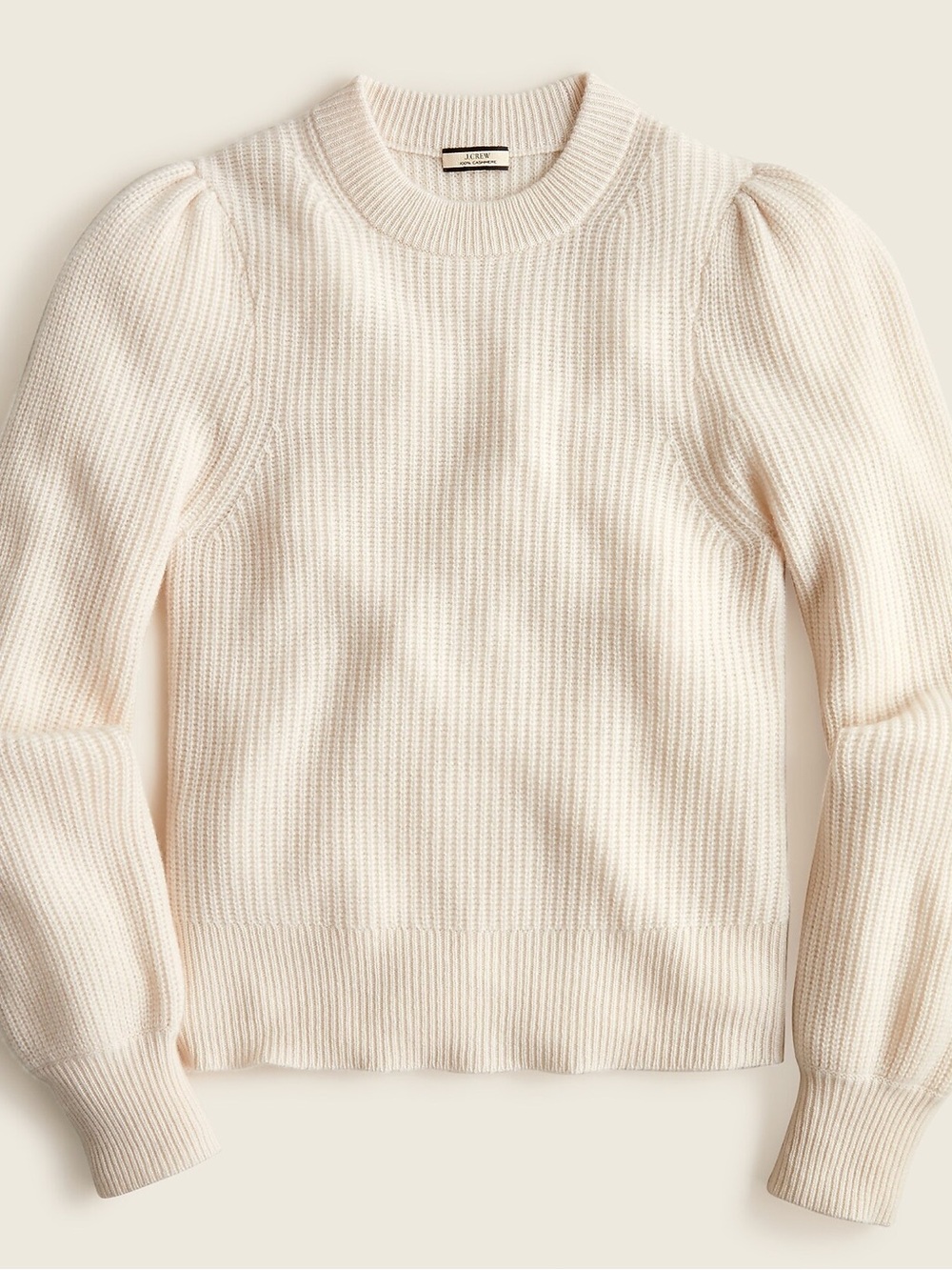 J. Crew Cashmere Cream Puff-Sleeve Crewneck Sweater